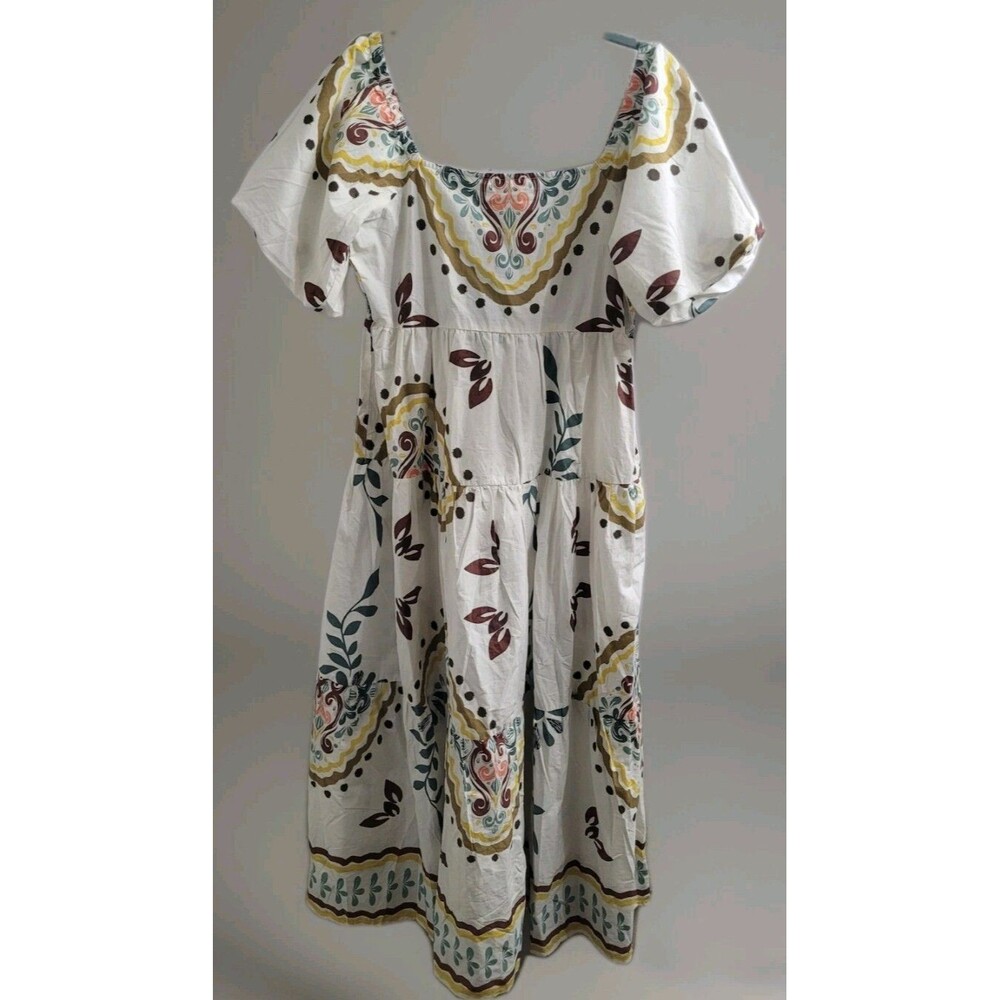 NWT Meadow Rhodes Lg Boutique Boho Maxi Dress 100% Cotton Puff Sleeve Smocked